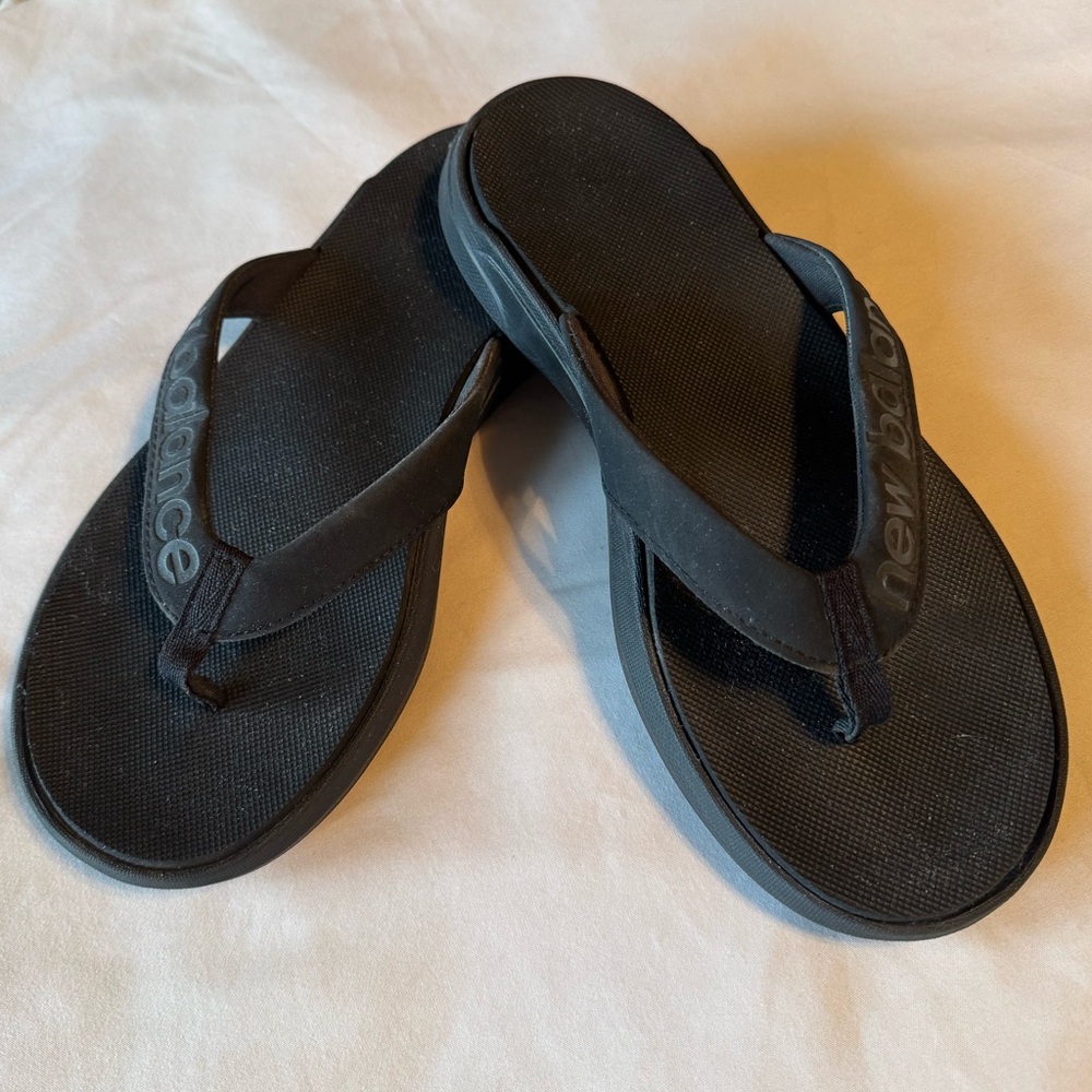 New Balance Black Logo Thong Flip Flops